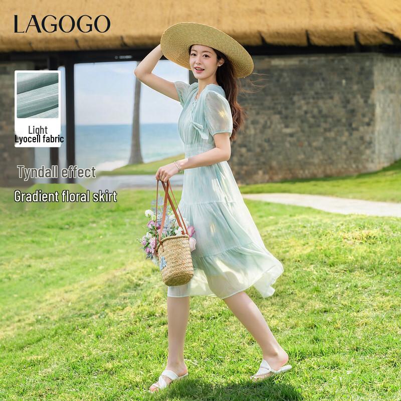 LAGOGO Ombre Tiered Vacation Dress M мятный зеленый