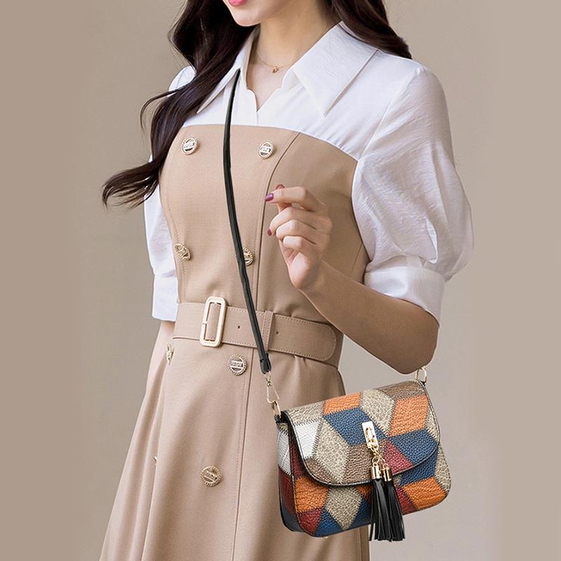 Fashion Tassel Decor Shoulder Bag Handbag and Purse Color Clash Women Crossbody Bag Patchwork Luxury Brand CLE