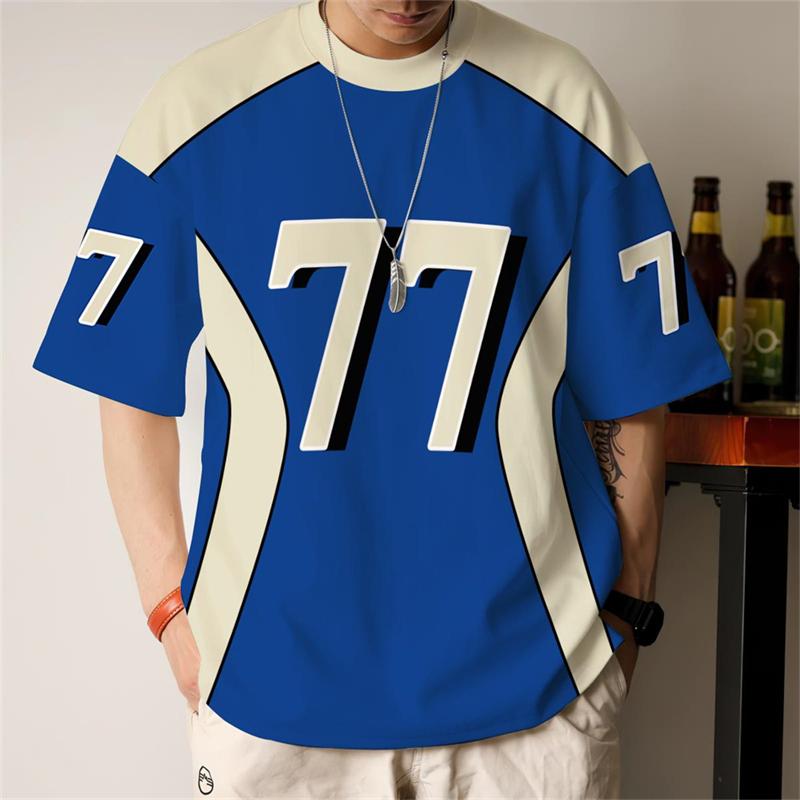 Simple Men's T-Shirt 77 Printed Short Sleeve T-Shirt For Men Summer Daily Casual Top Loose Breathable Tees New Man Clothing