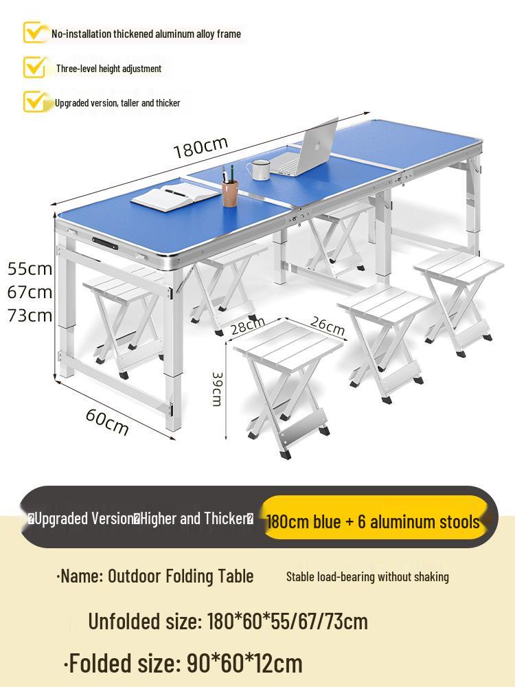 Adjustable Height Aluminum Folding Picnic Table & Chairs Set for Outdoor Camping & BBQ
