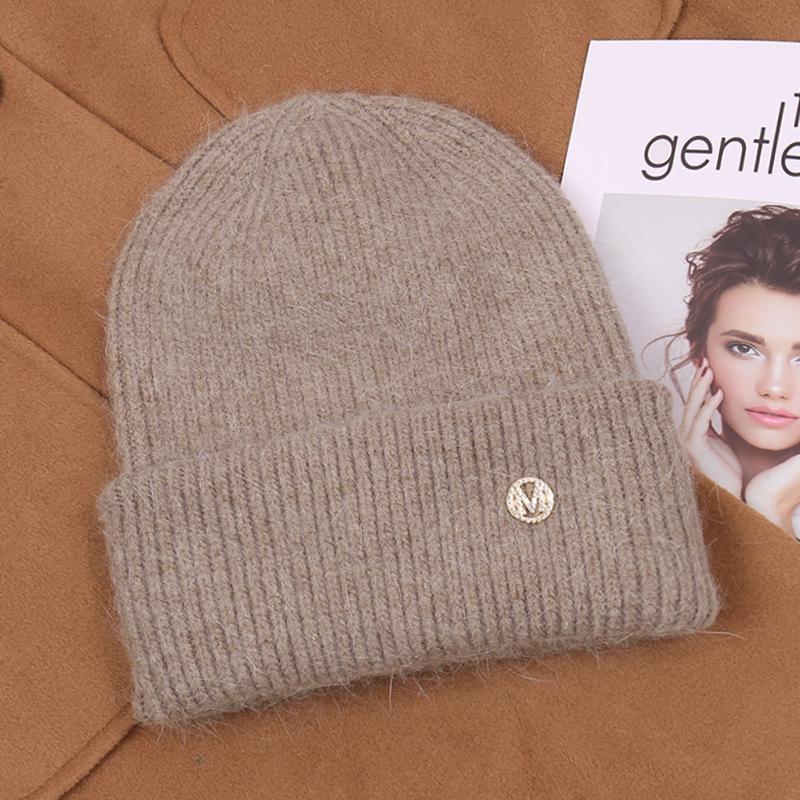 

Плюшевые женские зимние шапки простые ветрозащитные утолщенные теплые вязаные шапки из меха кролика чистого цвета Skullies One size