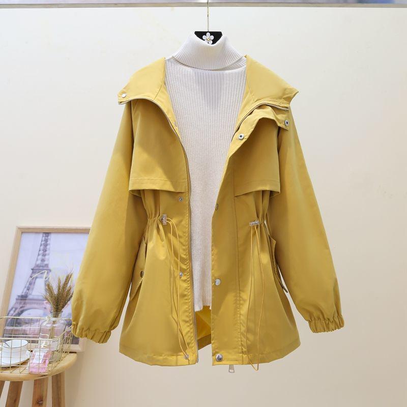 

Осенняя мода, однотонная женская ветровка, плащ, свободная куртка с капюшоном S чёрный