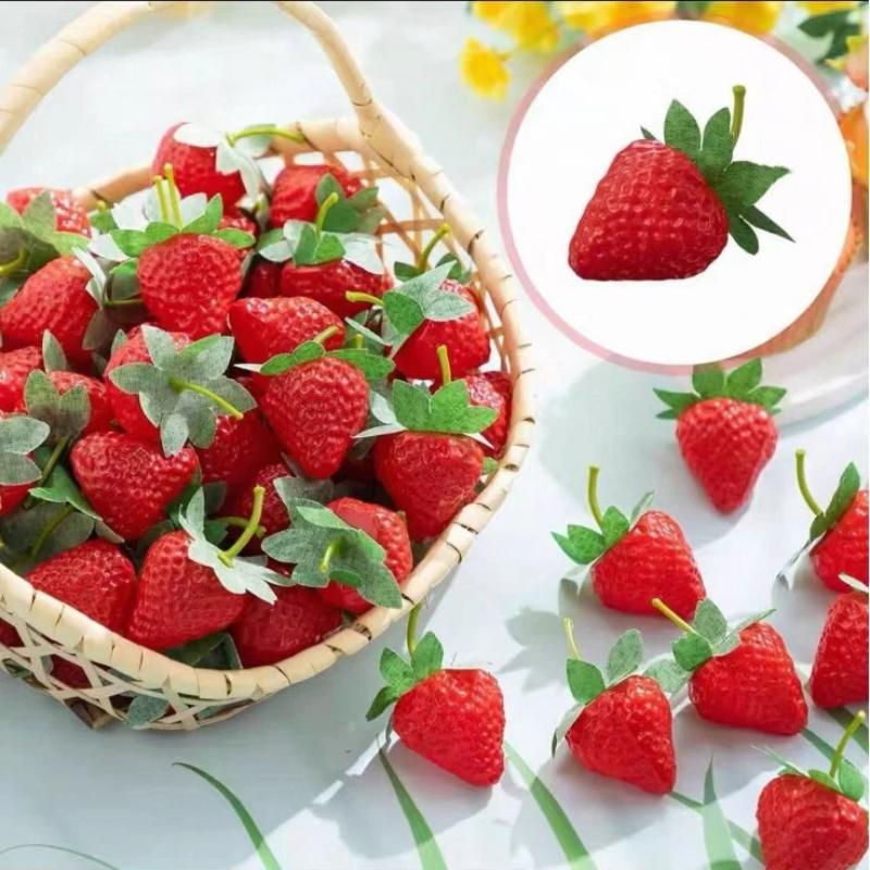 10-20 Pièces Fraises Artificielles Fraises en PVC Fruits Réalistes Accessoire de Photographie Fruit Ornement d'Armoire de Cuisine Maison Décoration de Fête