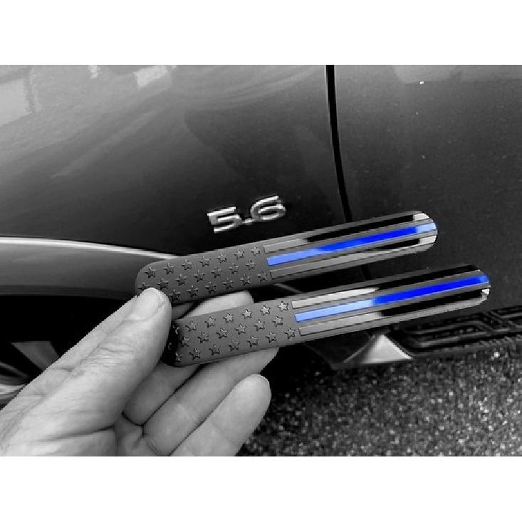 2Pc USA American Metal Flag Auto Fender Emblem for Car Truck (6 x1 , Black/Blue)