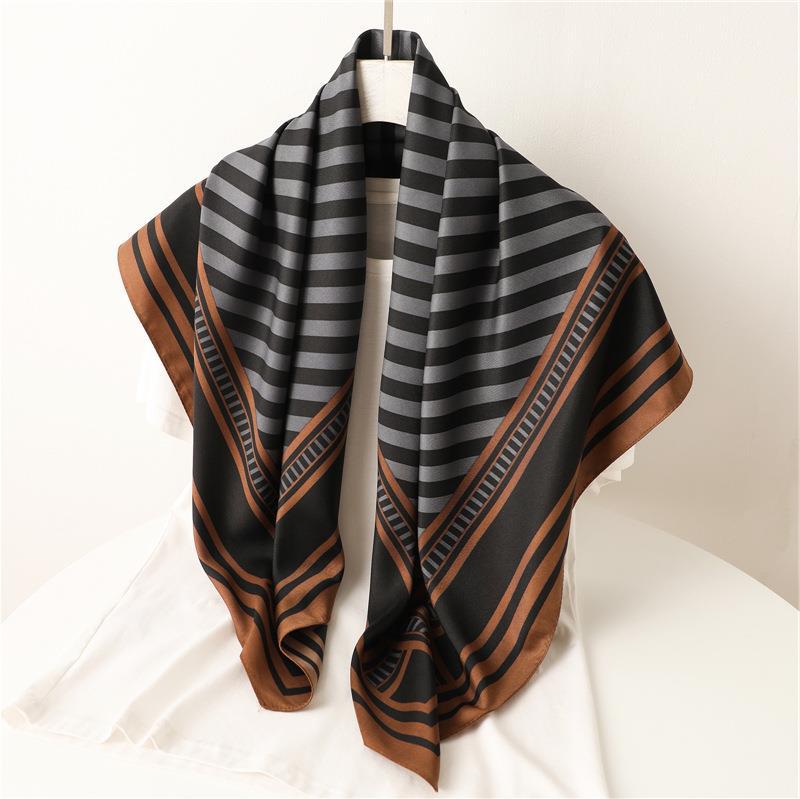European and American style fashion simple geometric large square scarf 91cm twill silk scarf autumn and winter thin shawl striped silk scarf women