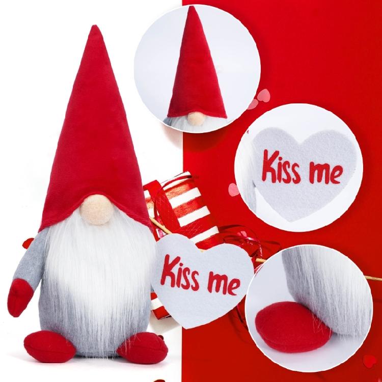 Sweet Love Heart Gnomes Elf Plush Dolls with Striped Hat Stuffed Dwarf Figurine Ornament for Couples Valentines Gift