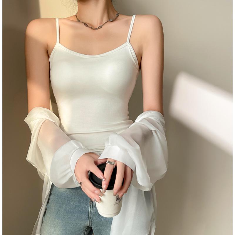 Modal Schwarzes Camisole Damen Sommer Dünner Anzug mit Modischem und Sexy Ärmellosem Oberteil, das Außen getragen werden kann