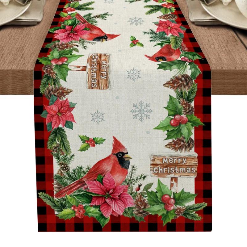 Christmas Tree Print Tablecloth New Year Party Decoration Table Runner for Wedding Christmas Style