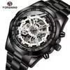 Forsining Hot Gold Men Automatic Mechanical Watches Luxury Skeleton Men's Gift Watch Stainless Steel Wristwatches Luminous