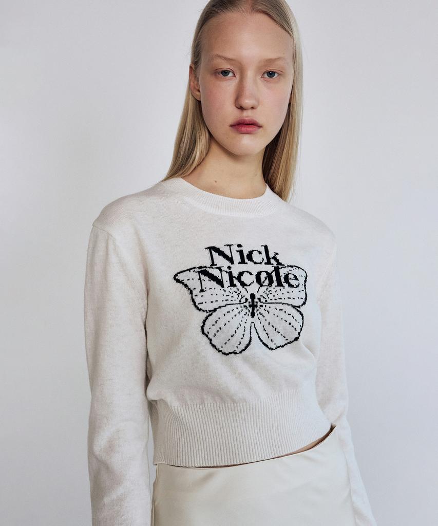 Nigaennikol Cashmere Butterfly Signature Crop Knit_Ivory Black