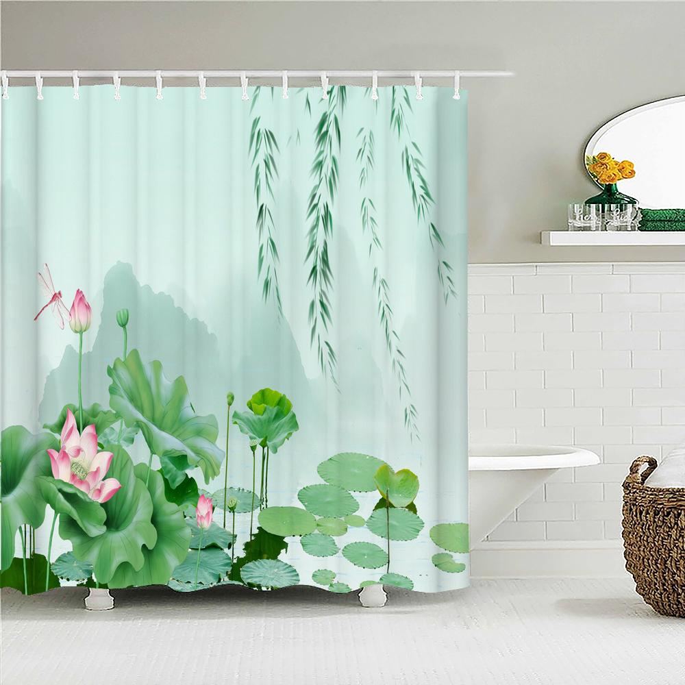 

Waterproof Shower Curtain Green Plant Leaf Leaves Polyester Fabric 3D Printing Bathroom Curtains For Bathroom Decor With Hooks W60H190(CM)-1 Pcs