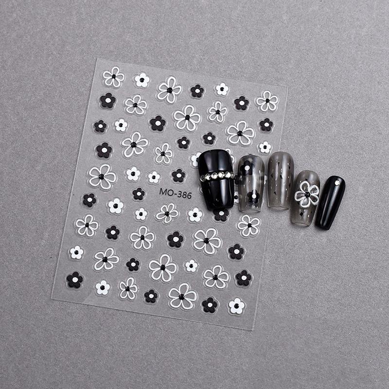 1Pcs 3D Nail Stickers White/Black Flower Petals Nail Art Decals Elegant Wedding Design Spring Sakura Manicure Slider Decor
