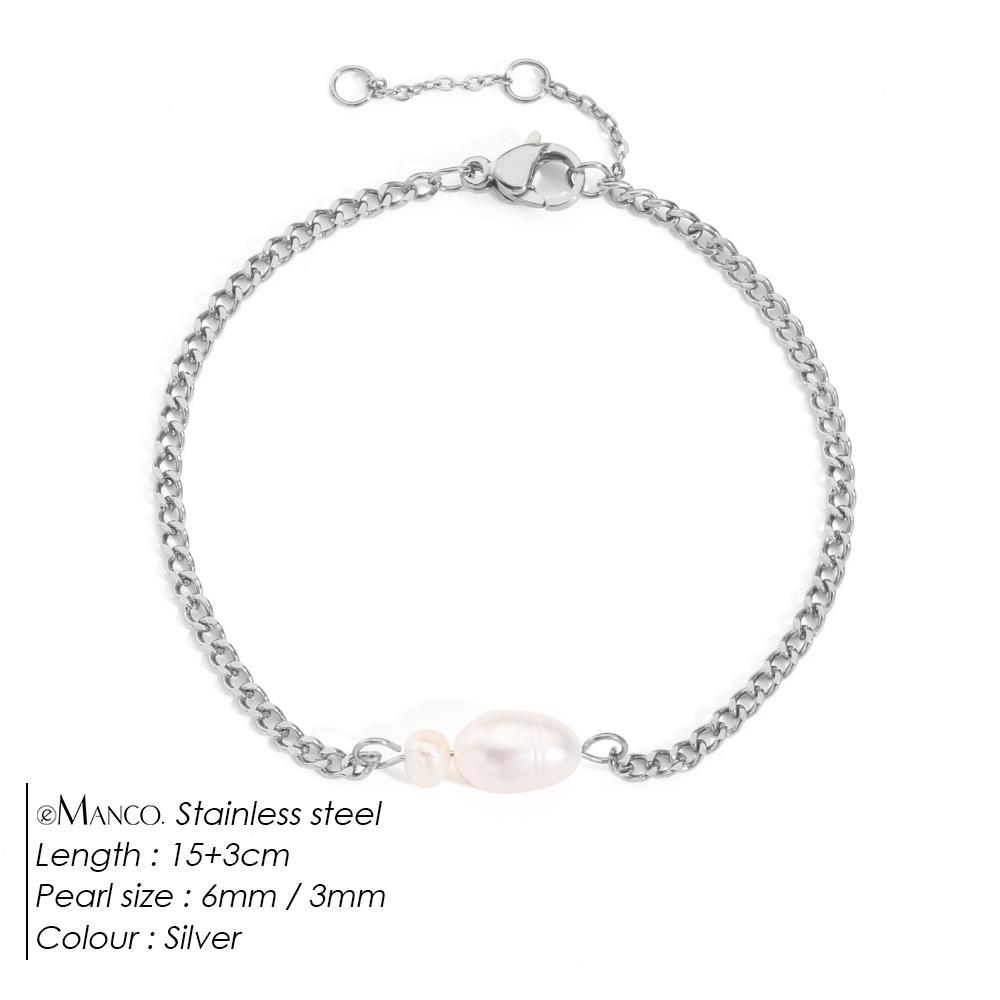 

eManco Европейско-американский браслет из натурального пресноводного жемчуга - Элегантные женские украшения из нержавеющей стали