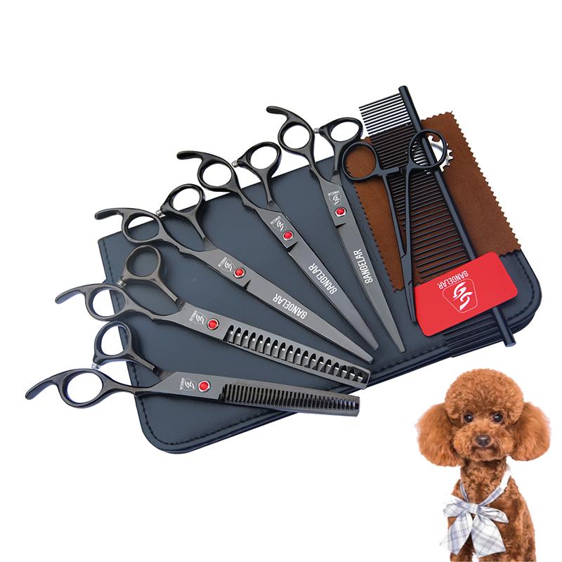 Comparer les prix de Sangelar 7 pouces Pet Scissors Set Professional Pet Grooming Kit Full Scissors Type Pet Shop Tools Set Cutting Shear Thinning Curved Scissors Trim Pet