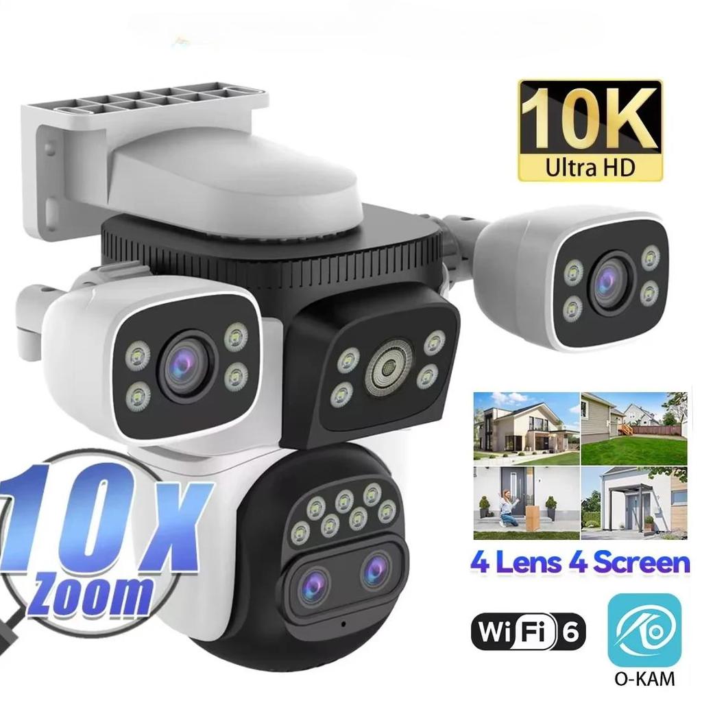 10K UHD WiFi6 20MP Outdoor Security Camera with 10X Zoom Four Screens Four Lenses PTZ Auto-Tracking Waterproof for CCTV