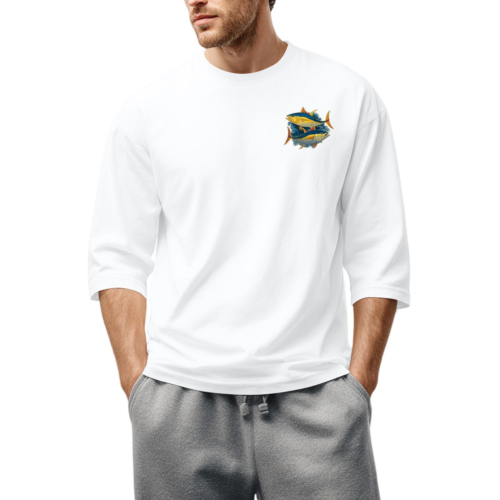 

Мужская повседневная модная футболка с круглым вырезом и рукавом три четверти L белый