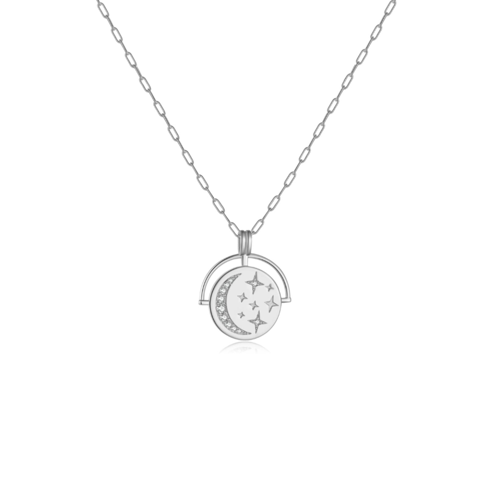 

Sterling Silver Coins Pendant Long Chain Horoscope Necklace Women Luxury Rock Punk Jewelry Luxury Big Star Zircon серебряный