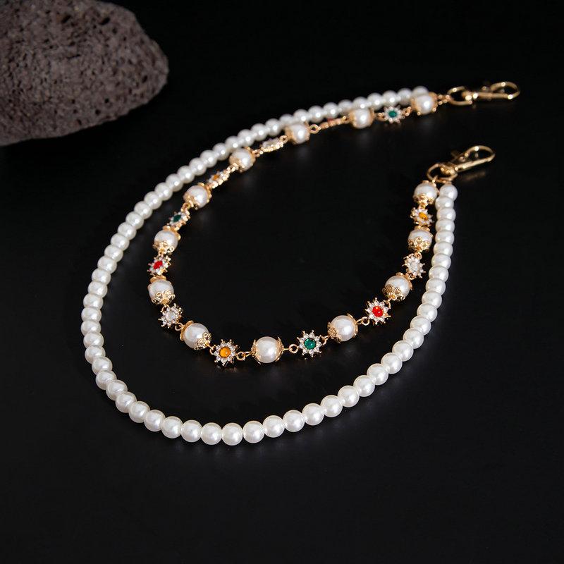 

Fashion Layered Pants Wallet Chains Exquisite Gold Rhinestone Flower Pearl Jean Pocket Chain for Women Men Cute Bag Purse Charms