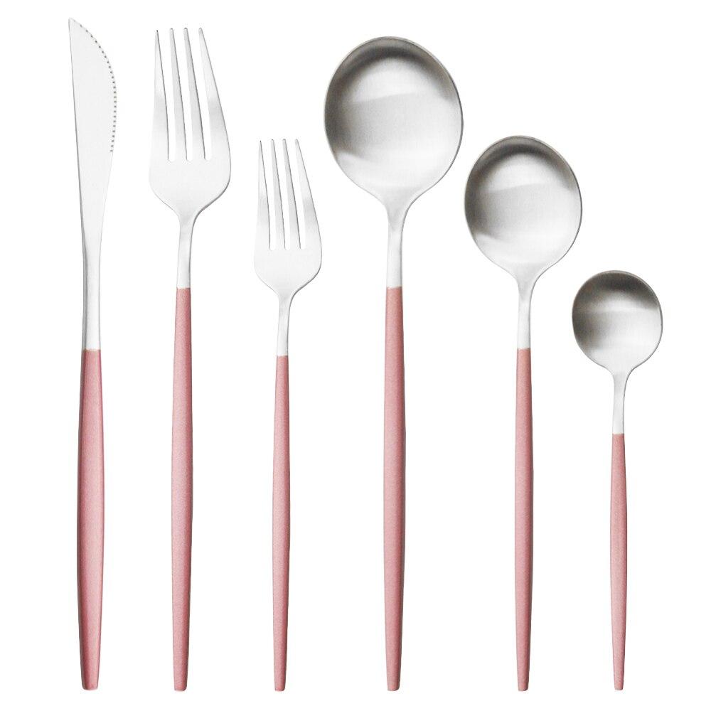 6Pcs/Set Colorful Dinnerware Cutlery Set Matte Knife Dessert Fork Spoons Flatware Silverware Stainless Steel Party Tableware Set