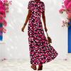 Women Plus Size V Neck Short Sleeve Printed Casual Maxi Dress