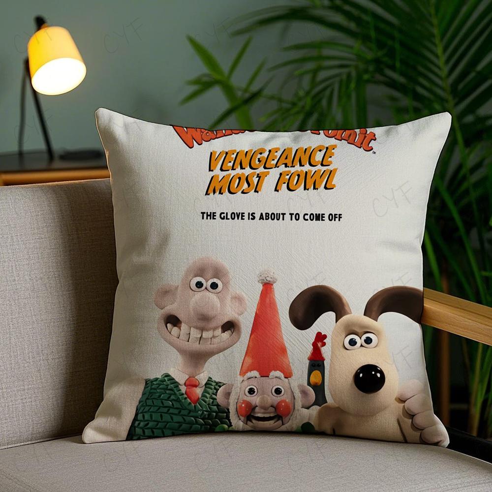Kawaii W-Wallace und Gromit Anime Kissenbezug Staubmilben-abweisender Kissenbezug Versteckter Reißverschluss Seidiger Kurzer Plüsch Sofakissenbezug