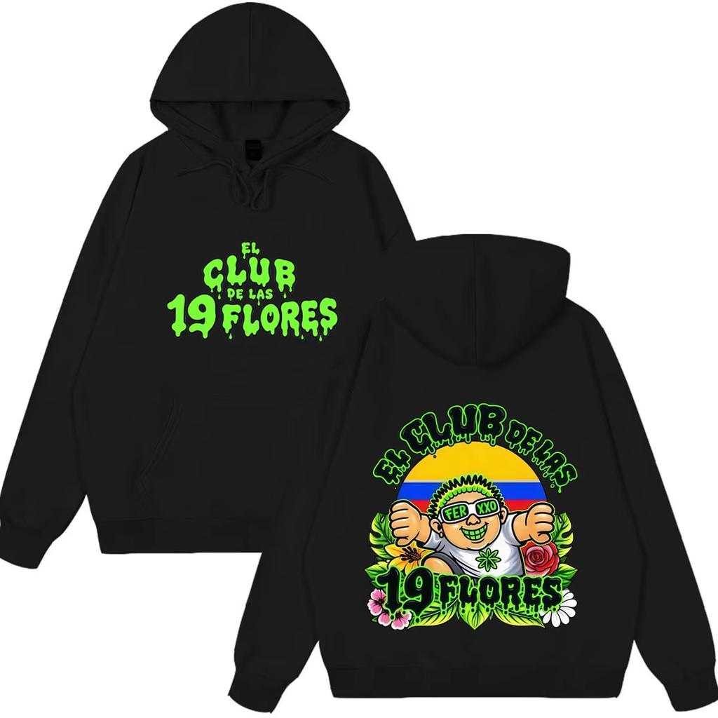 Rapper Feid Ferxxo El Club De Las 19 Flores Hoodie, Unisex Apparel, Fashion Pullover, Long Sleeve Aesthetic Trend Sweatshirt