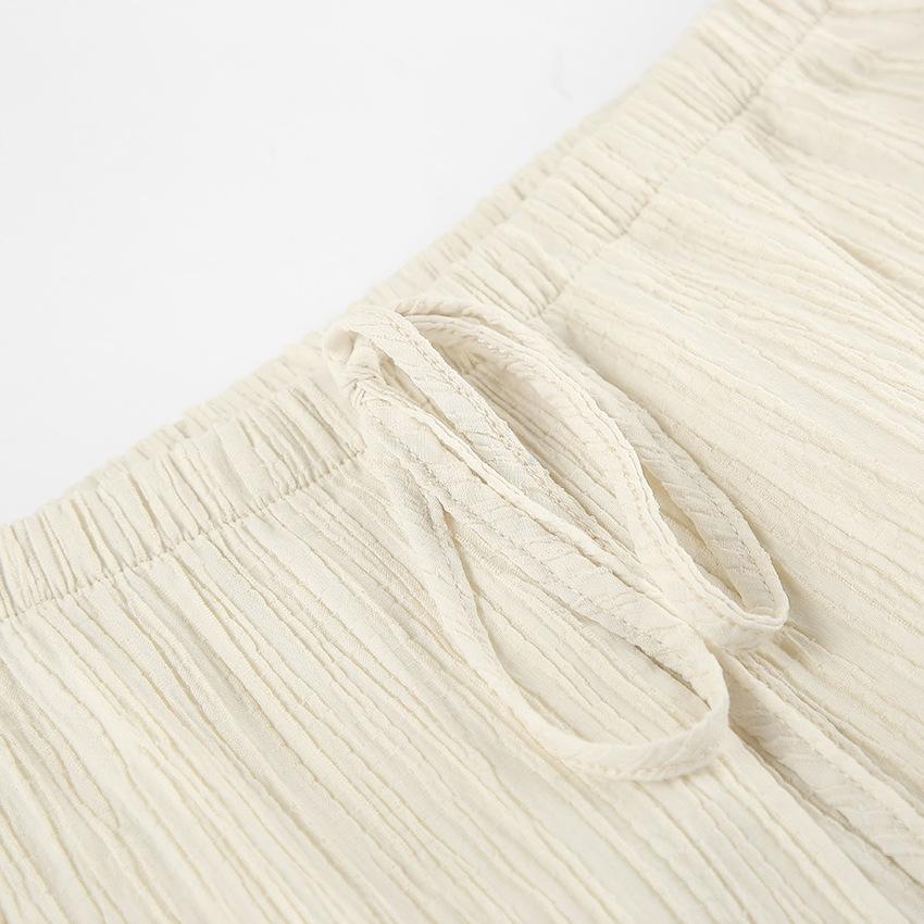 Jarní a letní dámská módní designová ležérní šněrovací halenka s vysokým pasem a širokými nohavicemi, dvoudílný set