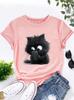 Fluffy Cat  Phone Womens Tee  Cute Cartoon Feline Graphic Playful Print for Casual Daily Wear