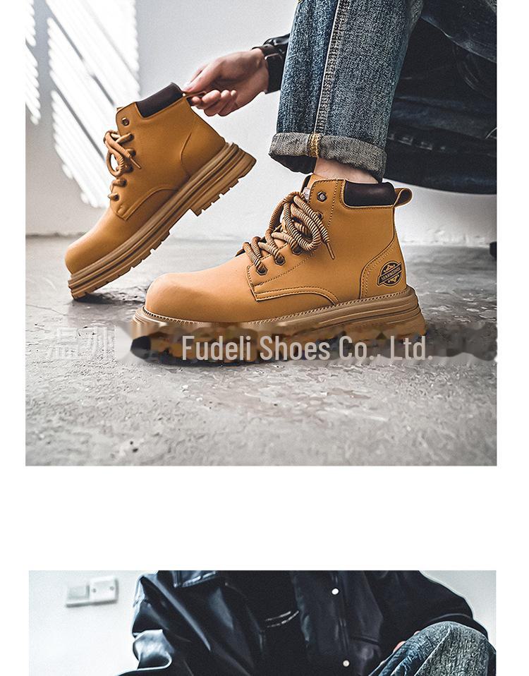 Men's 2024 British Retro Yellow High-Top Desert Work Boots - Casual Martin Style for Spring & Autumn