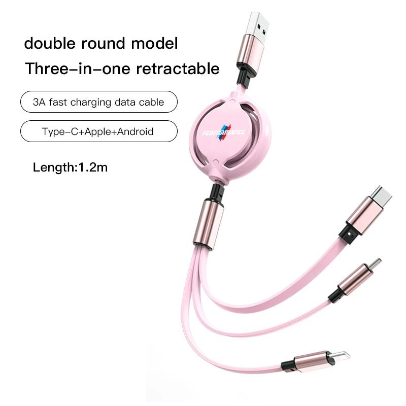XWQP2 Car Sticker For BMW Car 3-in-1 Telescopic Data Cable Phone Ipad Charger For BMW E46 E90 E60 F30 F10 E39 i3 i4 X1 X2 X3 X5 X4 X6