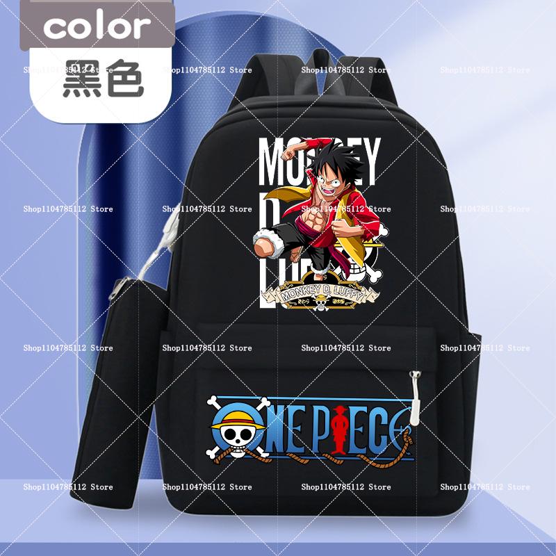 2pcs One Piece Backpack with Pencil Case Student Schoolbag Casual Large Capacity Backpack Boys Men Cartoon Anime Bookbag Gift