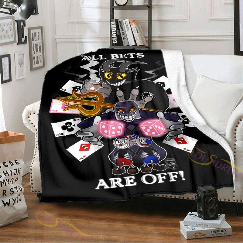 Playroom Cuphead and Mugman Pattern Flannel Blanket Cozy Bed Blanket Lightweight Soft Throw Blanket Sofa Quilt for All Seasons