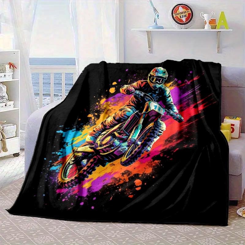 Motocross Rider In Action Blanket Flannel Blanket for Bed, Sofa, Camping, Hiking, Picnic Essentials, Gift for Family Fan Gifts