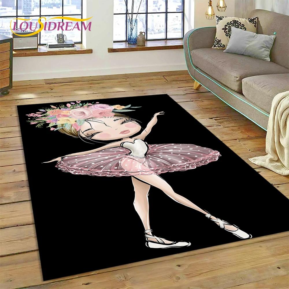 Cute Dream Ballet Girl Ballerina Fairy Carpet Rug for Bedroom Living Room Home Sofa Decoration,Child Game Large Decor Floor Mat