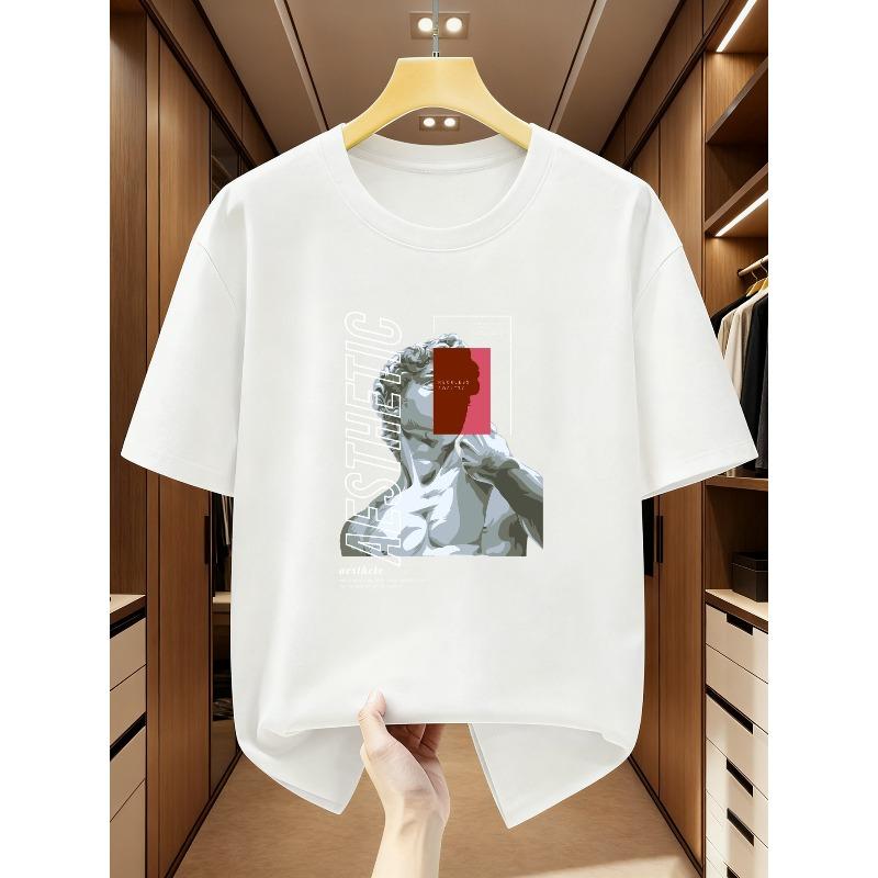 European Size Men'S Artistic Sculpture Style Print Round Neck Short Sleeve T-Shirt,Showcasing Individual Trendy Item Comfortable Short-Sleeved T-Shirt