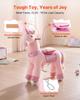 Ride On Horse, Riding Pink Unicorn Toys for Kids, No Battery Required, Smooth Wheels with Anti-Roll Stop Ring, Upgraded Raised Seat, Handles, Pedals,