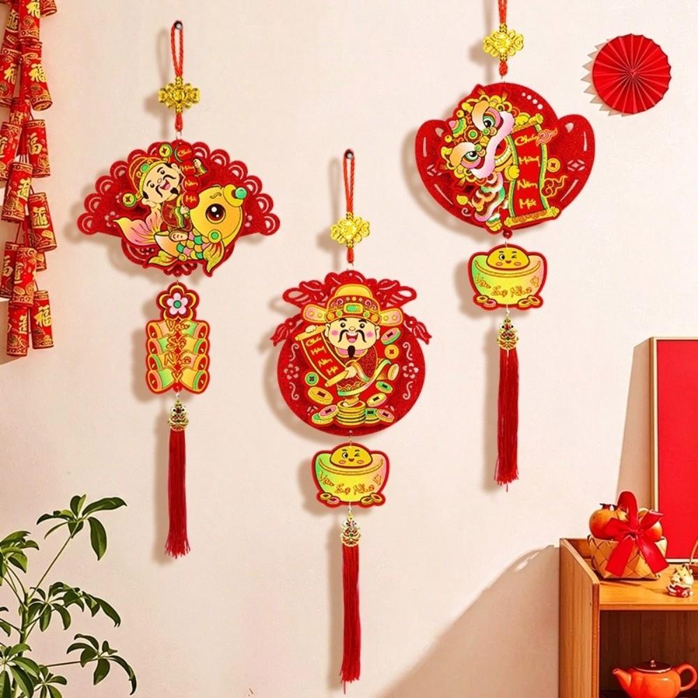 Traditional 2027 New Year Fu Ornament Fortune Bag God of Wealth Tassel Charm  Office Decoration