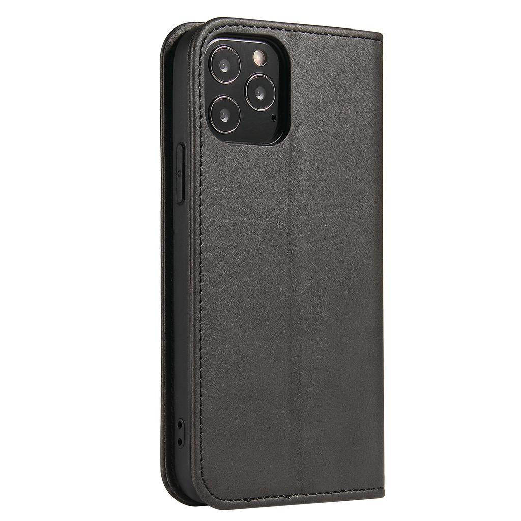 For iPhone 11 Pro Max 6.5 inch Calf Texture Phone Shell Wallet Phone Cover Auto-absorbed Leather Stand Case