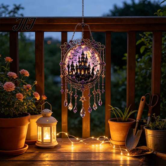 Acrylic Hanging Decor Halloween Crystal Window Suncatcher, Witch Wind Chime, Decorative Creative Birthday Presents Ornament for Indoor Outdoor Garden