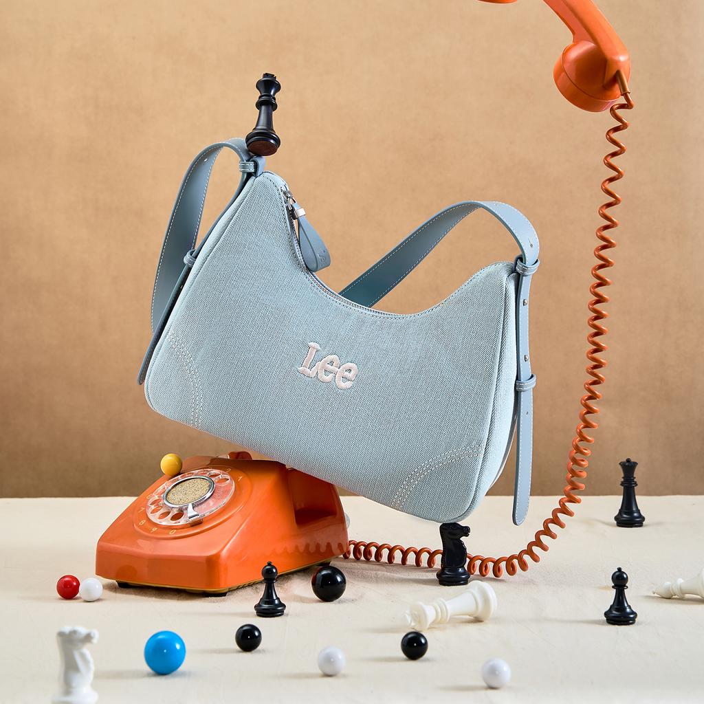Lee Fabric Hobo Bag, One Shoulder Handbag Women's Light Blue/Dark Blue LE250110M