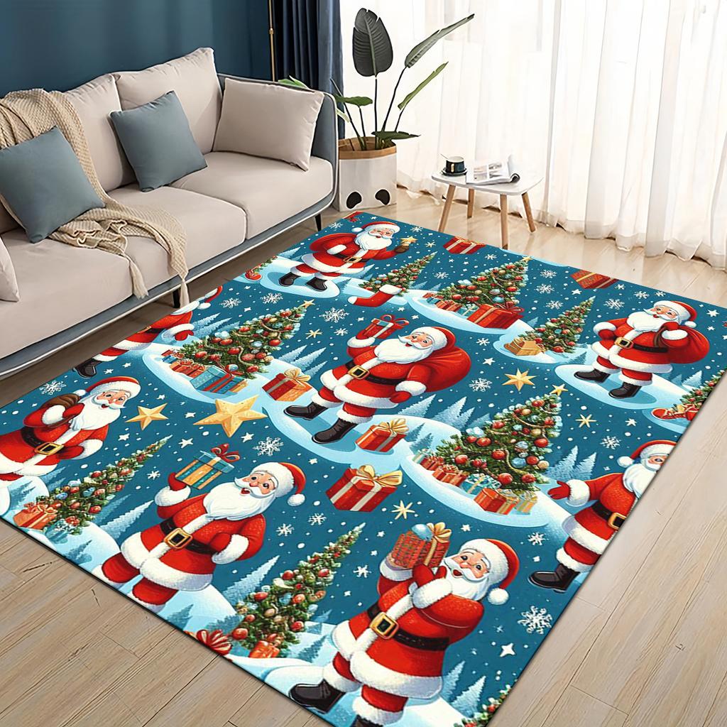 Merry Christmas Cartoon Santa Claus Snowman New Year Gift Carpet Rug for Living Room Bedroom Home Sofa Decoration,Non-slip Mat