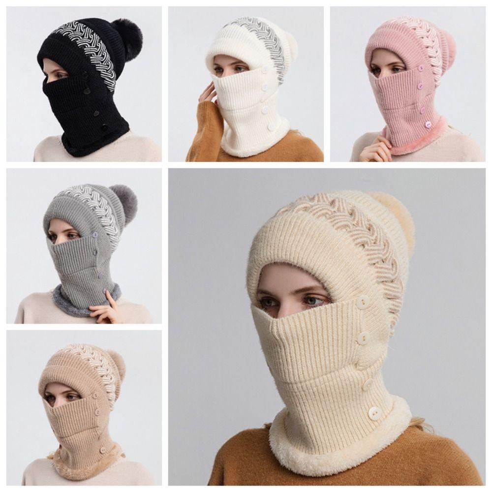 Elastic Hooded Thermal Cap Woolen Cold Proof Scarf Korean Style Knitted Hat School