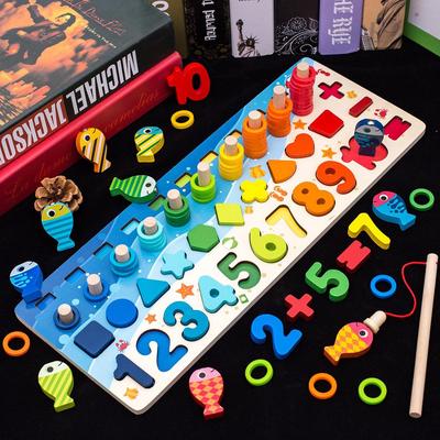 5-in-1 Magnetic Fishing & Counting Board: Educational Toy with Numbers, Shapes, Letters, and Building Blocks