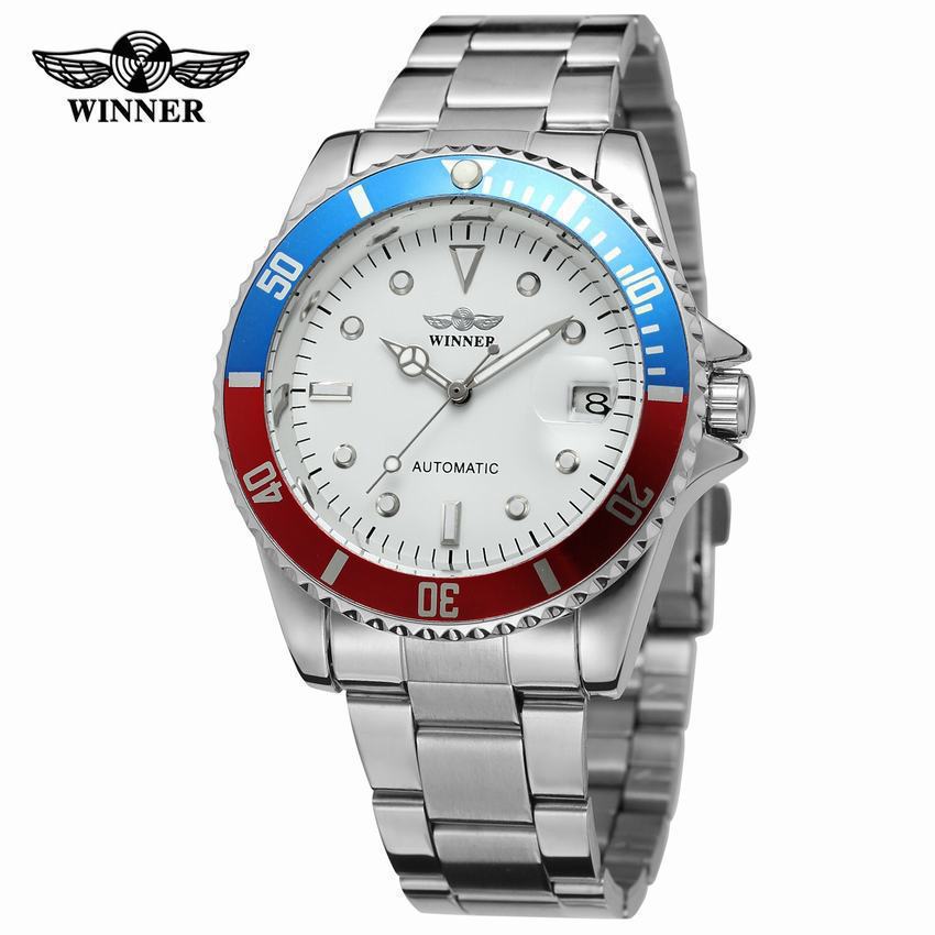 Winner Automatic Mechanical Watch Business Casual Waterproof Luminous Calendar Hollow Stainless Steel Strap Watch Male 8066