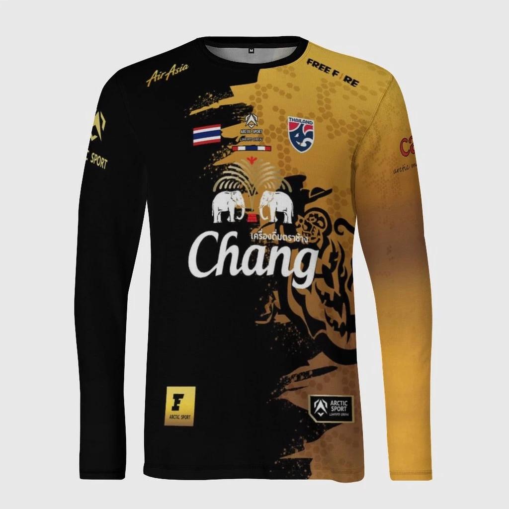THAILAND Football Soccer Round Neck Vintage Shirt National Flag Elephant Logo Badge Unisex Men Women JERSEY Print Quick Dry Long Sleeve Uniform