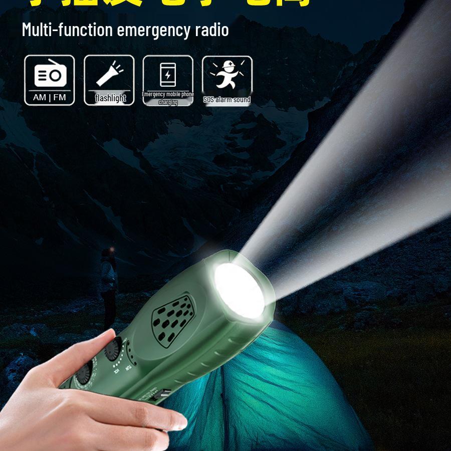 Emergency Multi-Function Hand-Crank Flashlight with Radio, SOS Alarm, and Phone Charger