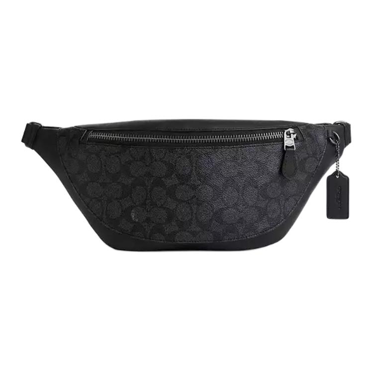 Coach Warren Belt Bag Fanny Pack, Signature Canvas Black Pebbled Leather Men s Crossbody Sling Bag, Casual Daily Travel Commute CV926-QBMI5 Basic Set (Bag+Dust Bag)