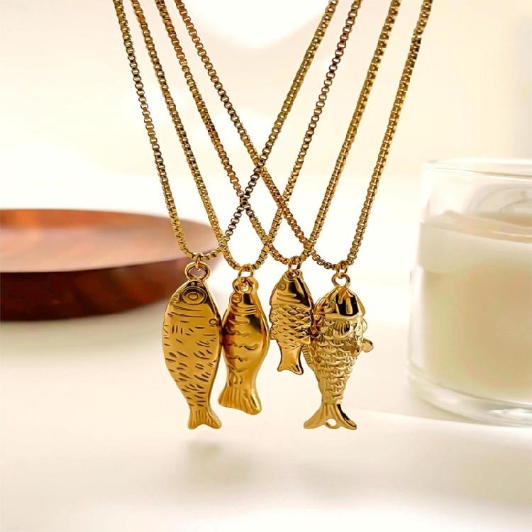 Modern Fish Stainless Steel Necklace with Polished Chain For Women Jewelry Gift Trendy Clavicle Accessory