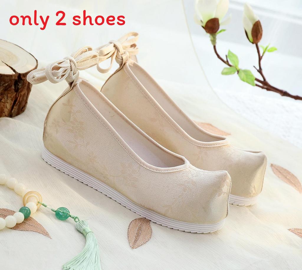 

Chinese Wind Embossed Satin Shoes For Women With Block Heel And Breathable Cotton Lining Champagne 3.5cm,41