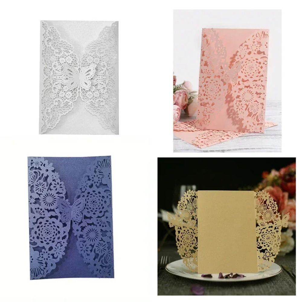 50pcs Flower 3D Invitation Card Hollow Out Butterfly Greeting Card  Festival Celebration